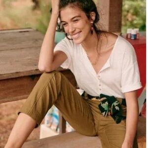 Sezane Joshua Henley 100% Linen Tee Short Sleeve Medium Ecru